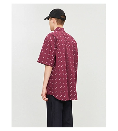 Shop Balenciaga Logo-print Oversized Cotton Shirt In Burgundy White