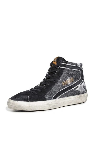 Shop Golden Goose Slide Sneakers In Black Crack/white Star