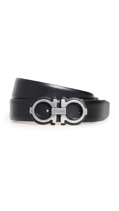 Shop Ferragamo Double Gancio Adjustable Belt In Black/silver