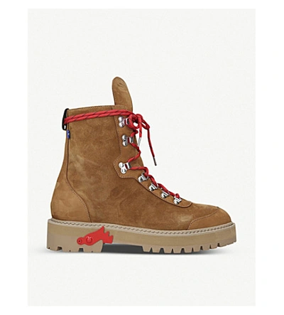 Shop Off-white Hiking Leather And Suede Boots In Tan
