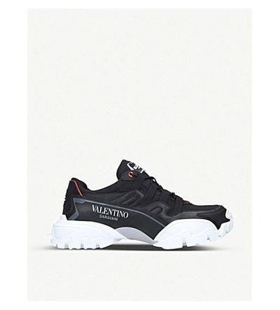 Shop Valentino Climbers Leather And Mesh Trainers In Black