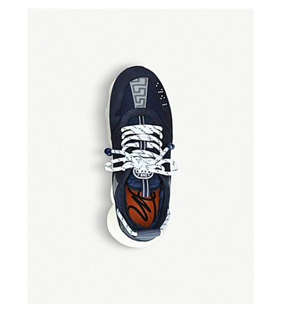 Shop Versace Chain Reaction Leather And Mesh Trainers In Navy