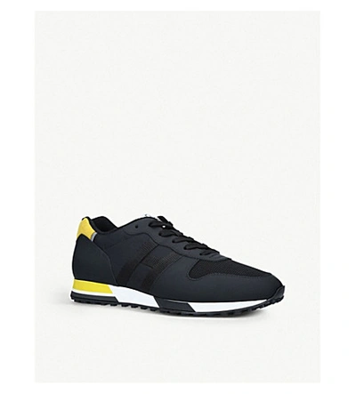 Shop Hogan H383 Rubber-effect Leather Trainers In Blk/other