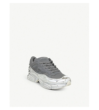 Shop Adidas Originals Ozweego Leather And Metallic Trainers In Grey Silver