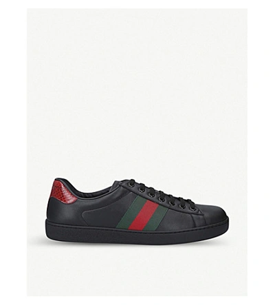 Shop Gucci New Ace Web Leather Low-top Trainers In Black