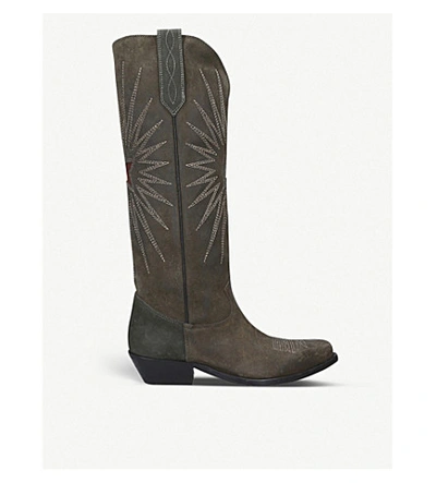 Shop Golden Goose Wish Star Suede Cowboy Boots In Green