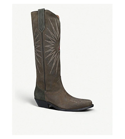 Shop Golden Goose Wish Star Suede Cowboy Boots In Green