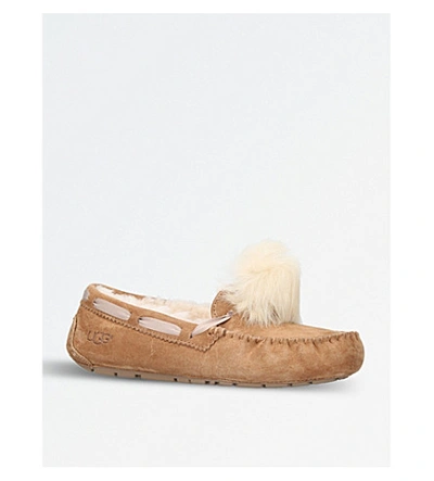 Shop Ugg Dakota Wool-lined Suede Pom Pom Slippers