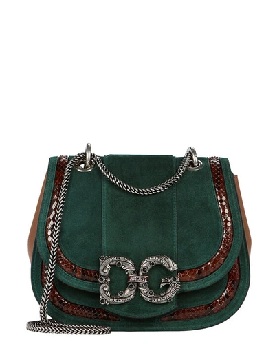 Shop Dolce & Gabbana Suede & Python Saddle Bag