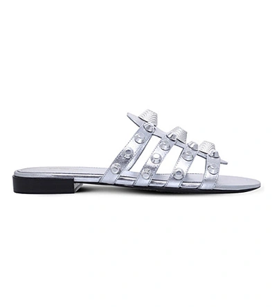 Shop Balenciaga Womens Silver Gwen Leather Sandals 2