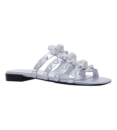 Shop Balenciaga Womens Silver Gwen Leather Sandals 2