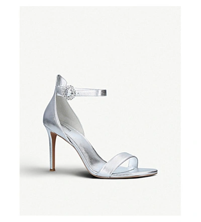 Shop Michael Michael Kors Viola Crystal-embellished Leather Sandals In Silver