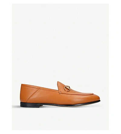 Shop Gucci Brixton Leather Loafers In Tan