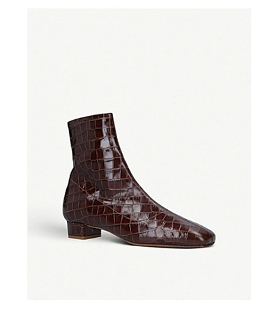 By Far Este Croc embossed Leather Heeled Ankle Boots In Brown