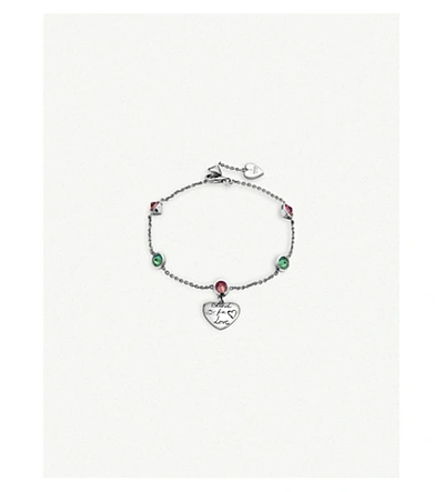 Shop Gucci Blind For Love Engraved Heart-pendant Sterling Silver And Zirconia Bracelet