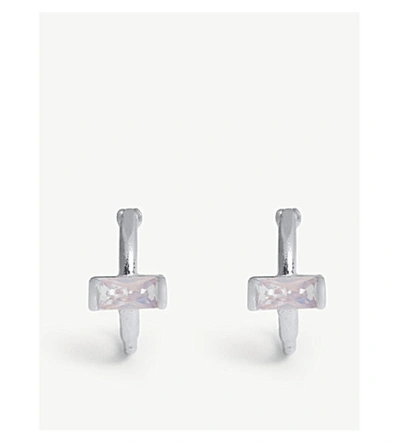 Shop Astrid & Miyu Mystic Dreams Opal Huggies Earrings In Rhodium