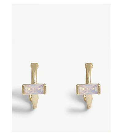 Shop Astrid & Miyu Mystic Dreams Opal Huggies Earrings In Gold