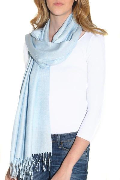 Shop Amicale Tissue Weight Fringe Scarf In 451blue