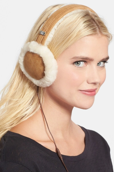 Shop Ugg Classic Genuine Shearling Headphone Earmuffs In Chestnut