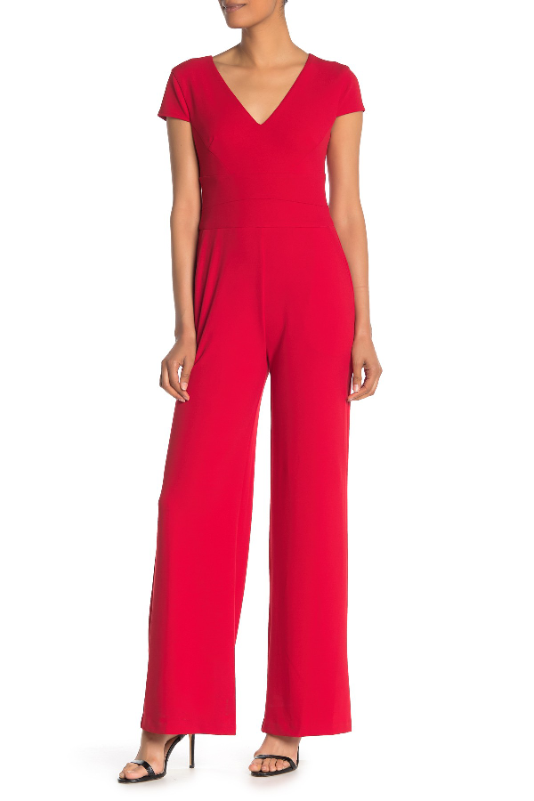 Donna Morgan V-neck Cap Sleeve Jumpsuit In Red | ModeSens