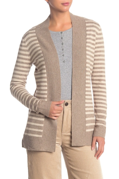 Shop Cyrus Cozy Striped Open Front Cardigan In Taupecombo