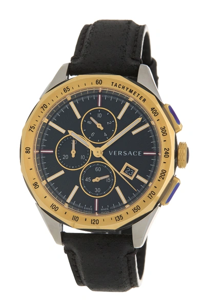 Shop Versace Men's Glaze Chronograph Leather Strap Watch, 44mm In Stainless Steel