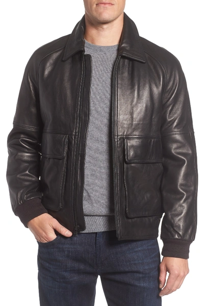 Shop Andrew Marc Lambskin Leather Aviator Jacket In Black