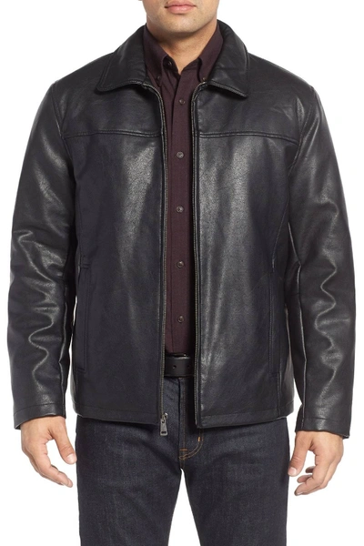 Shop Cole Haan Collared Open Bottom Faux Leather Jacket In Black