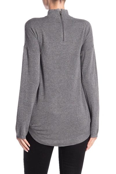 Shop Cyrus Mock Neck Zip High/low Tunic Sweater In Charcoal H