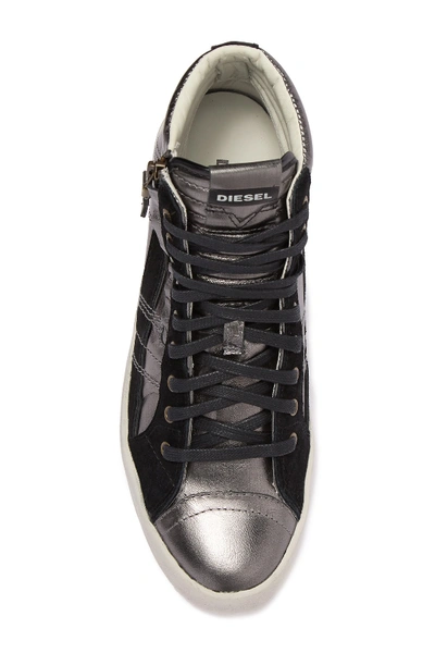 Shop Diesel Velows Leather High-top Sneaker In Gunmetal