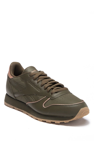 Shop Reebok Classic Leather Lace-up Sneaker In Army Green/rose Gold/gum