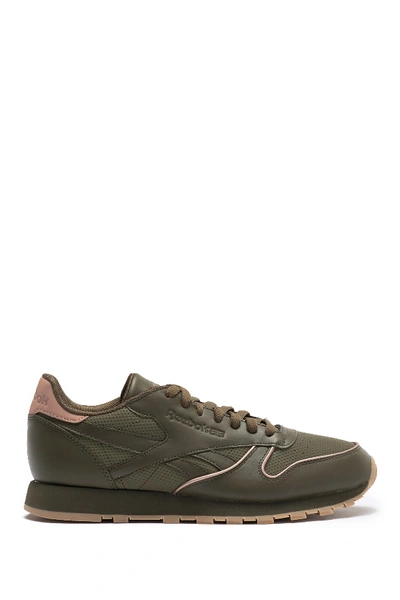 Shop Reebok Classic Leather Lace-up Sneaker In Army Green/rose Gold/gum