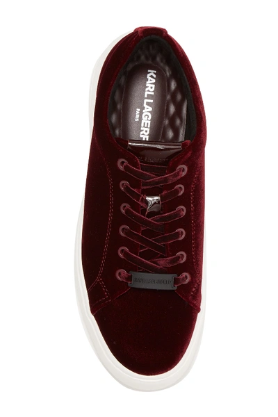 Shop Karl Lagerfeld Velvet Lace-up Sneaker In Bordeaux