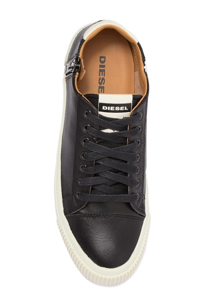 Shop Diesel Voyage Zip Leather Sneaker In Black