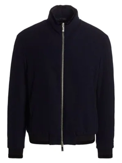 Shop Giorgio Armani Cashmere Flakes Bomber Jacket In Solid Dark Blue