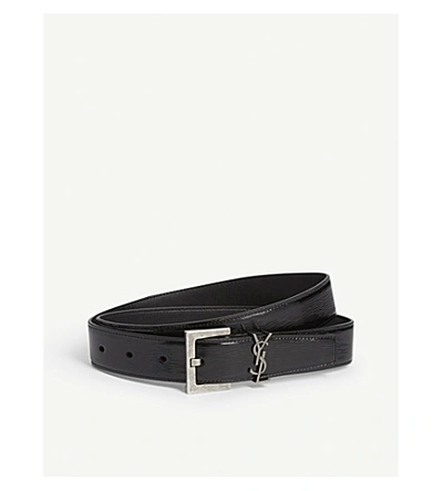 Shop Saint Laurent Ysl Patent Leather Belt In Black+silver