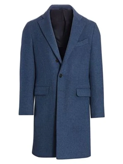 Shop Eidos Regular-fit Single-breasted Wool & Cashmere Coat In Medium Blue