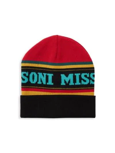 Shop Missoni Colorblock Logo Wool-blend Beanie In Red Green