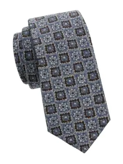 Shop Kiton Medallion Wool & Silk-blend Tie In Grey