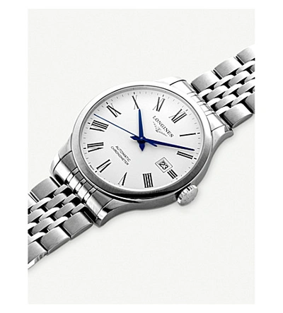 Shop Longines L2.821.4.11.6 Record Stainless Steel Watch In Silver