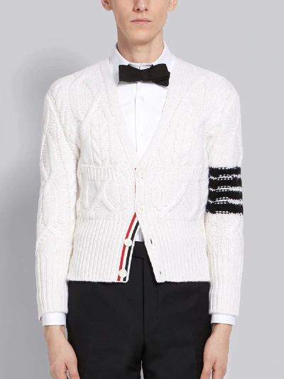 Shop Thom Browne 4-bar Aran Cable Short Cardigan In White