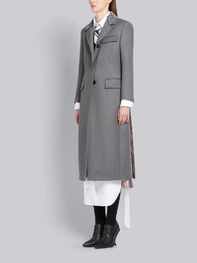 Shop Thom Browne Fur Collar Elongated Chesterfield In Grey