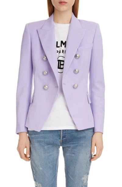 Shop Balmain Double Breasted Blazer In Lilas