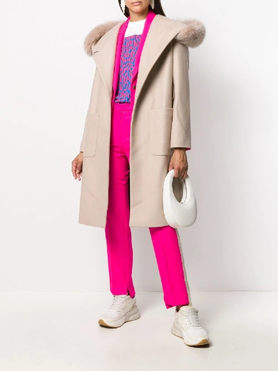 Shop Fay Long Coat With Fur In White