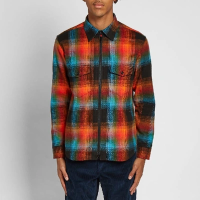 Shop Raised By Wolves Double Plaid Shirt Jacket In Orange