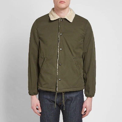 Shop Save Khaki Sherpa Lined Warm Up Jacket In Green