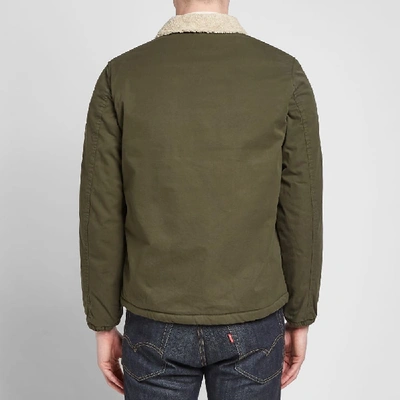 Shop Save Khaki Sherpa Lined Warm Up Jacket In Green