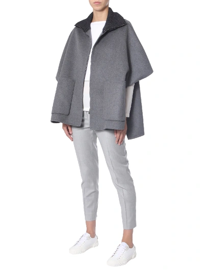 Shop Fabiana Filippi Wool Cape In Grey