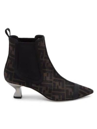 Shop Fendi Logo Mesh Ankle Boots In Tabacco