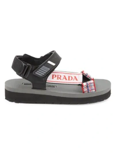 Prada Logo Platform Sport Sandals In Black/red | ModeSens